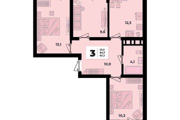 Фото №3: 3-комнатная квартира 64 м² - Краснодар, мкр. жилой комплекс Грани, ул. Западный Обход, 45к1