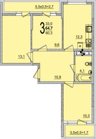 Фото №1: 3-комнатная квартира 64 м² - Краснодар, жилой комплекс Грани, ул. Западный Обход, 45к1