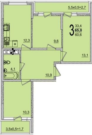 Фото №1: 3-комнатная квартира 65 м² - Краснодар, жилой комплекс Грани, ул. Западный Обход, 45к1