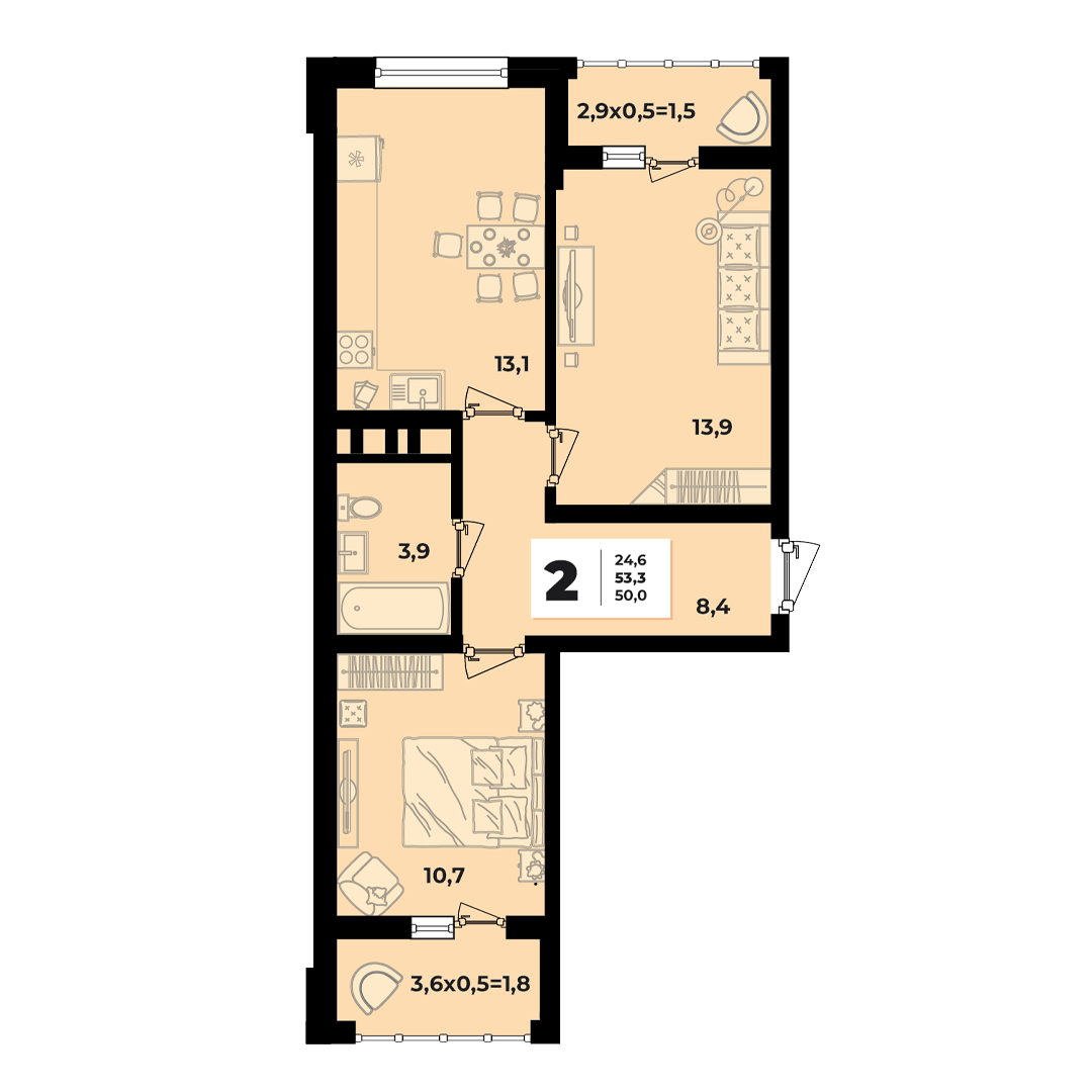 Фото №2: 2-комнатная квартира 53 м² - Краснодар, жилой комплекс Грани, ул. Западный Обход, 45к1