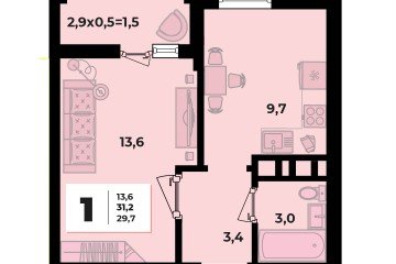 Фото №2: 1-комнатная квартира 31 м² - Краснодар, мкр. жилой комплекс Грани, ул. Западный Обход, 45к1