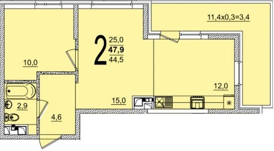 Фото №1: 2-комнатная квартира 47 м² - Краснодар, жилой комплекс Грани, ул. Западный Обход, 45к1