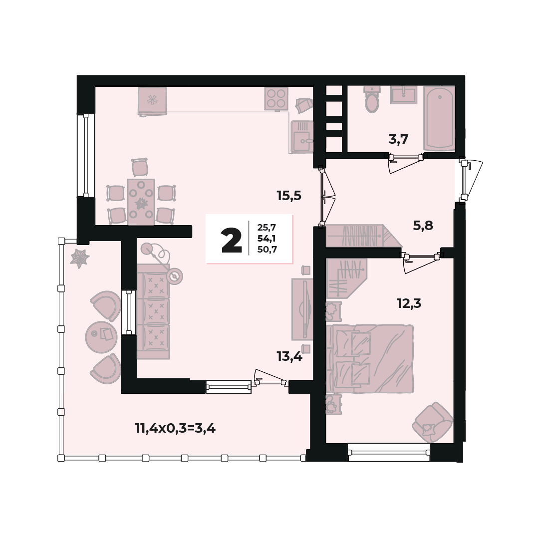 Фото №2: 2-комнатная квартира 54 м² - Краснодар, жилой комплекс Грани, 