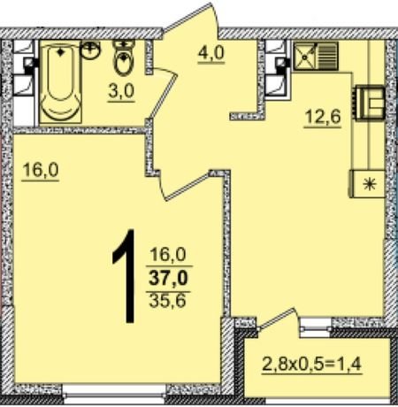 Фото №1: 1-комнатная квартира 37 м² - Краснодар, жилой комплекс Грани, 