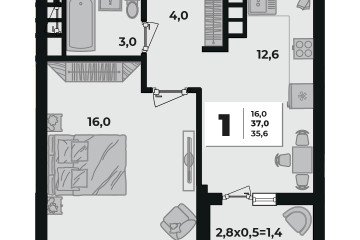 Фото №2: 1-комнатная квартира 37 м² - Краснодар, мкр. жилой комплекс Грани, 