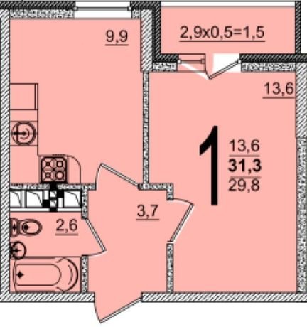 Фото №1: 1-комнатная квартира 31 м² - Краснодар, жилой комплекс Грани, 