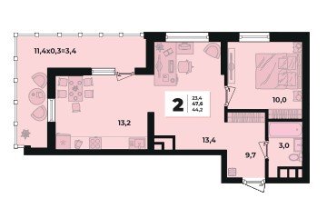 Фото №2: 2-комнатная квартира 47 м² - Краснодар, мкр. жилой комплекс Грани, 