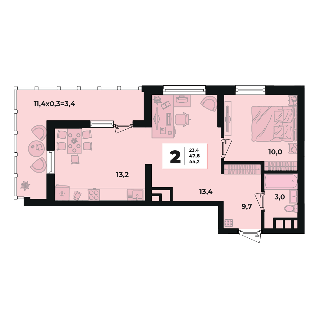 Фото №2: 2-комнатная квартира 47 м² - Краснодар, жилой комплекс Грани, 