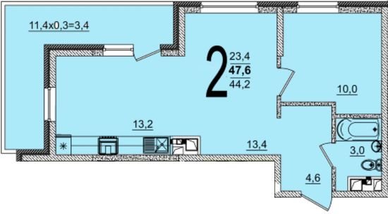 Фото №1: 2-комнатная квартира 47 м² - Краснодар, жилой комплекс Грани, 