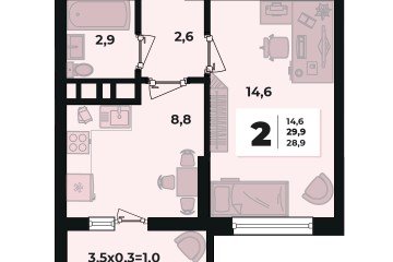 Фото №2: 1-комнатная квартира 29 м² - Краснодар, мкр. жилой комплекс Грани, 