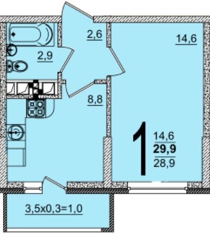 Фото №1: 1-комнатная квартира 29 м² - Краснодар, жилой комплекс Грани, 