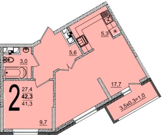 Фото №1: 2-комнатная квартира 42 м² - Краснодар, жилой комплекс Грани, 