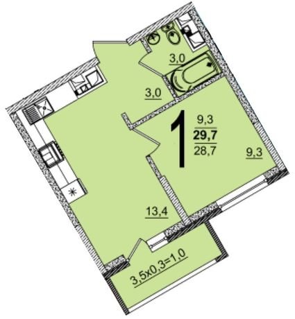 Фото №1: 1-комнатная квартира 29 м² - Краснодар, жилой комплекс Грани, 