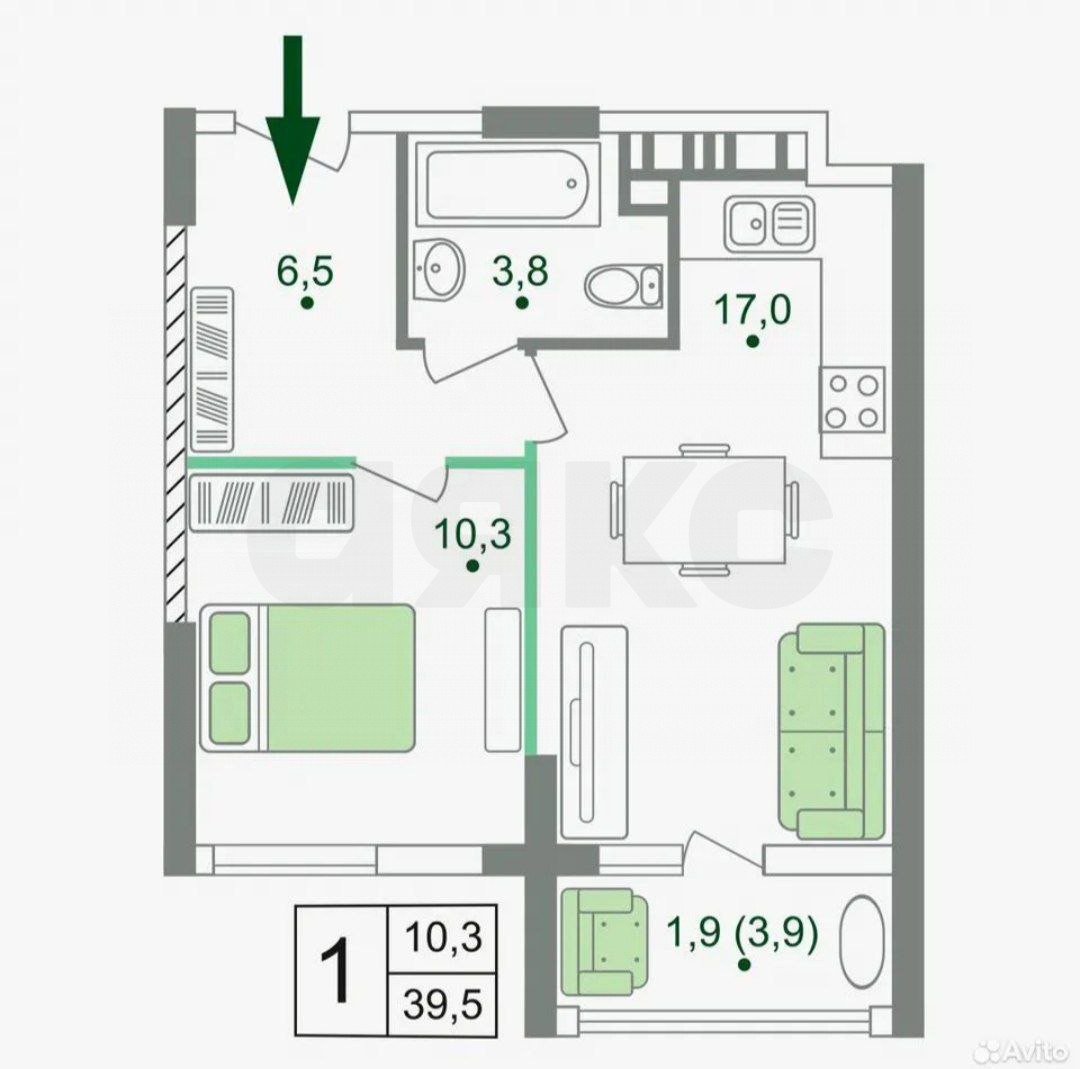 Фото №12: 1-комнатная квартира 39 м² - Симферополь, квартал Украинка, ул. Мраморная, 46А