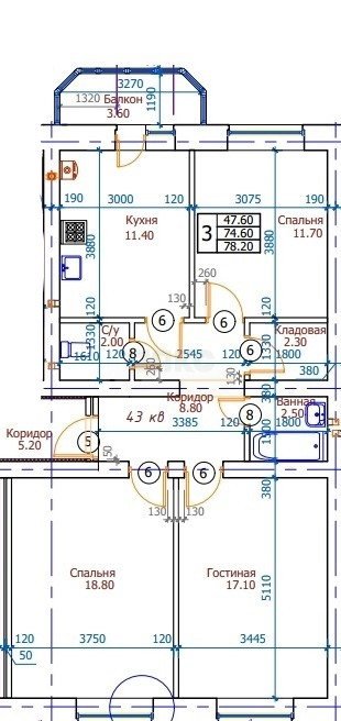 Фото №2: 3-комнатная квартира 78 м² - Михайловск, коттеджный  Адмирал, б-р Михайловский, 29