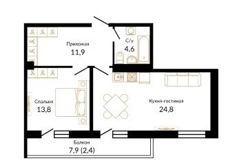 Фото №2: 1-комнатная квартира 58 м² - Краснодар, мкр. жилой комплекс Айвазовский, 