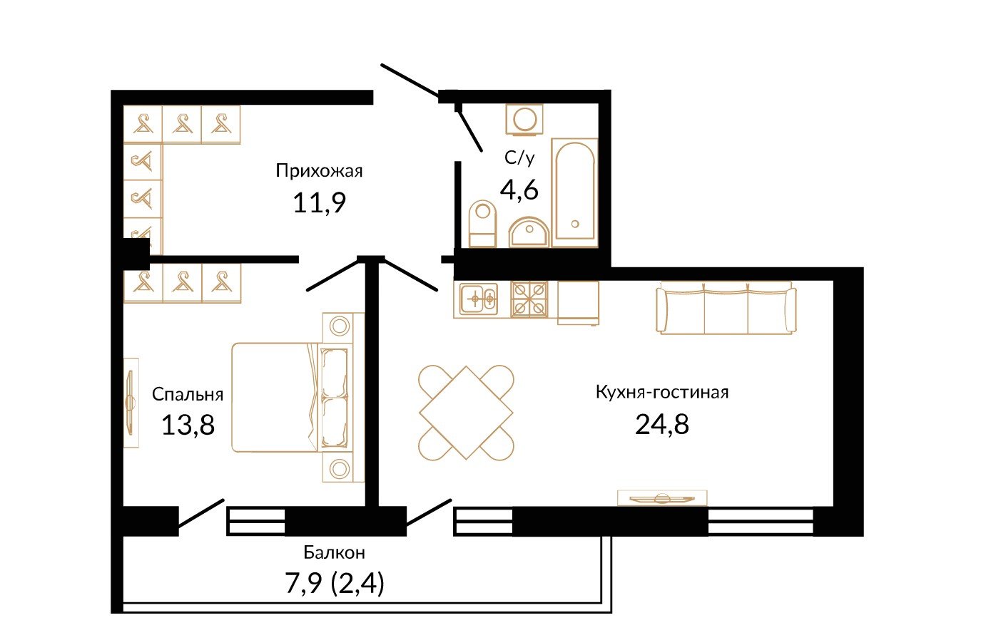 Фото №2: 1-комнатная квартира 58 м² - Краснодар, жилой комплекс Айвазовский, 