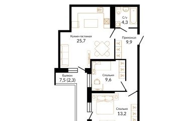 Фото №1: 2-комнатная квартира 65 м² - Краснодар, мкр. жилой комплекс Айвазовский, 