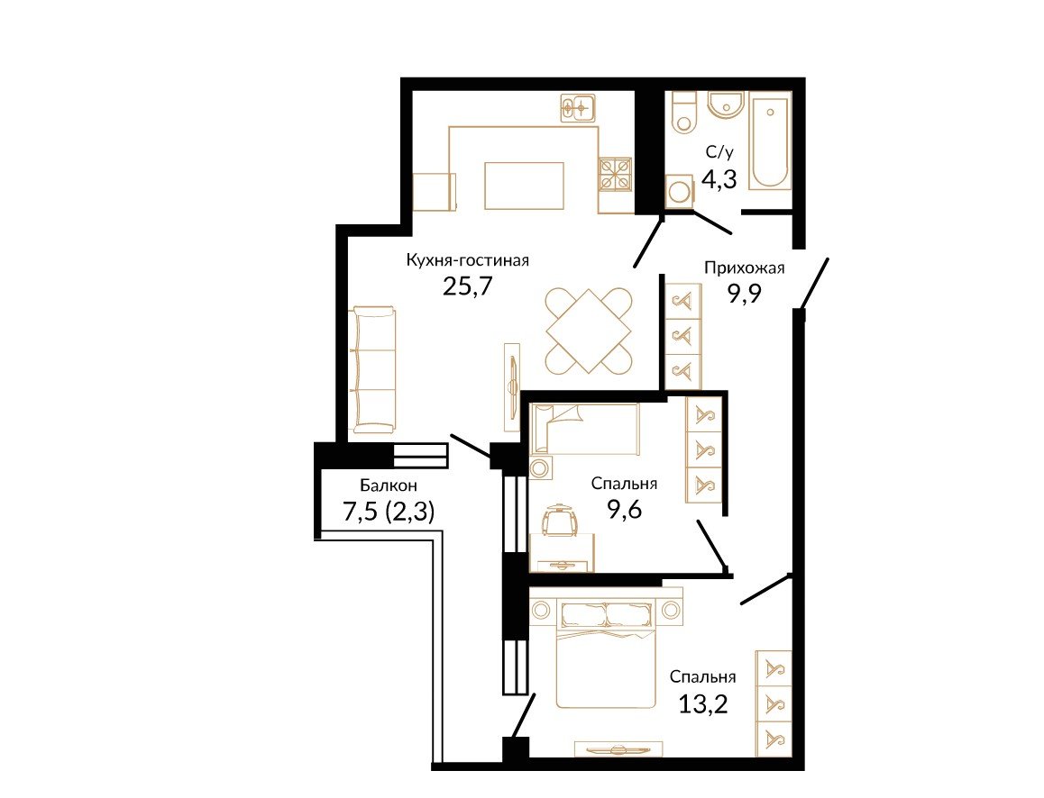 Фото №1: 2-комнатная квартира 65 м² - Краснодар, жилой комплекс Айвазовский, 