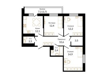 Фото №2: 3-комнатная квартира 76 м² - Краснодар, мкр. жилой комплекс Айвазовский, 