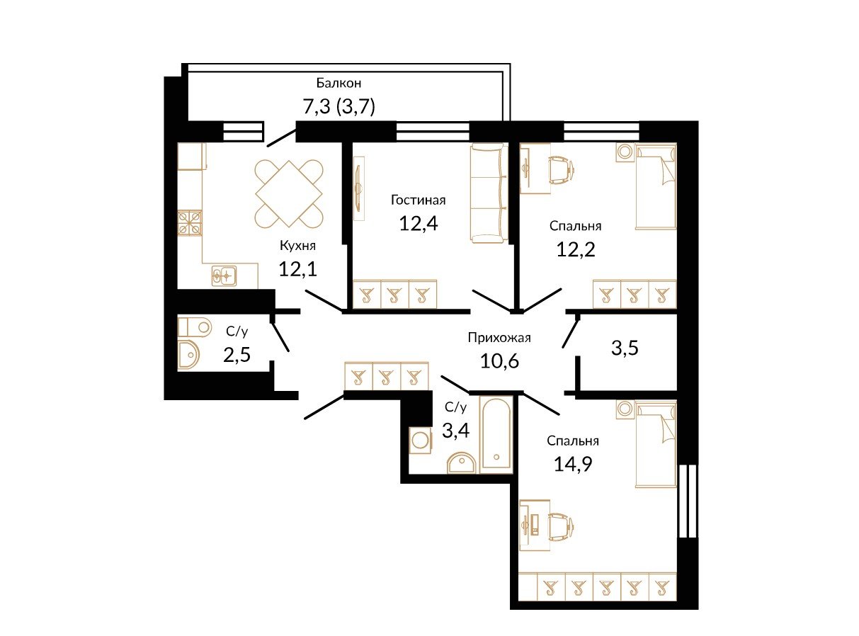 Фото №2: 3-комнатная квартира 75 м² - Краснодар, жилой комплекс Айвазовский, 