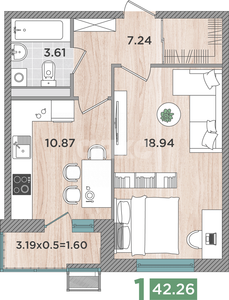 Фото №12: 1-комнатная квартира 42 м² - Темрюк, ул. Дальняя, 30