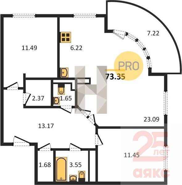 Фото №1: 2-комнатная квартира 73 м² - Краснодар, жилой комплекс Нeo-квартал Красная Площадь, ул. Конгрессная, 19/3