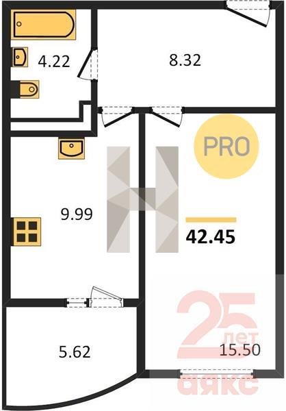 Фото №1: 1-комнатная квартира 42 м² - Краснодар, жилой комплекс Хорошая Погода, ул. Кирилла Россинского, 3/1