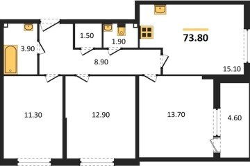 Фото №1: 3-комнатная квартира 73 м², 1/16 эт. - Краснодар, мкр. жилой комплекс Самолёт-6, ул. Ивана Беличенко, 92к4