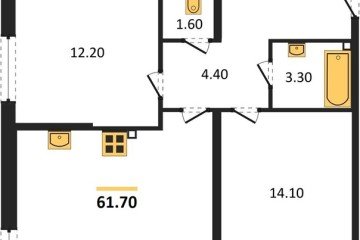 Фото №1: 2-комнатная квартира 61 м², 2/16 эт. - Краснодар, мкр. жилой комплекс Самолёт-6,