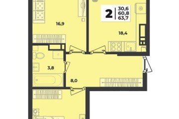 Фото №1: 2-комнатная квартира 63 м², 2/9 эт. - Краснодар, мкр. жилой комплекс Лето, ул. имени Генерала Корнилова, 1