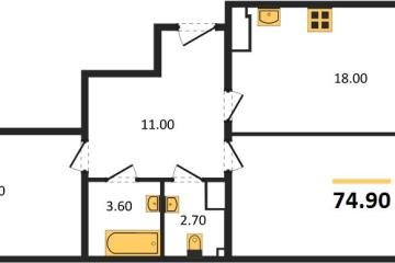 Фото №1: 2-комнатная квартира 74 м², 12/18 эт. - Краснодар, мкр. Парк Победы,