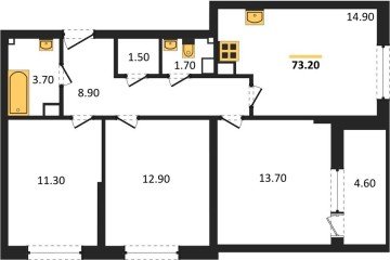 Фото №1: 3-комнатная квартира 73 м², 6/16 эт. - Краснодар, мкр. жилой комплекс Самолёт-6,