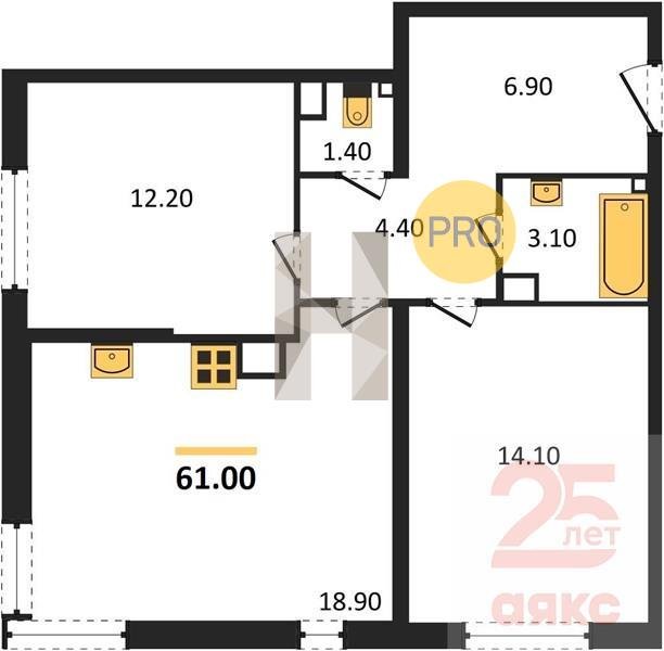 Фото №1: 2-комнатная квартира 61 м² - Краснодар, жилой комплекс Самолёт-6, 