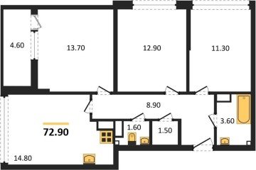 Фото №1: 3-комнатная квартира 72 м², 15/16 эт. - Краснодар, мкр. жилой комплекс Самолёт-6,
