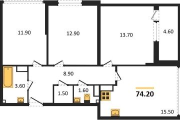 Фото №1: 3-комнатная квартира 74 м², 16/16 эт. - Краснодар, мкр. жилой комплекс Самолёт-6,