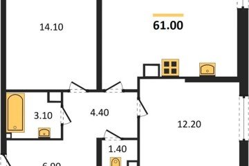 Фото №1: 2-комнатная квартира 61 м², 3/16 эт. - Краснодар, мкр. жилой комплекс Самолёт-6,