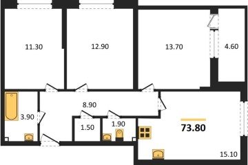 Фото №1: 3-комнатная квартира 73 м², 2/16 эт. - Краснодар, мкр. жилой комплекс Самолёт-6,