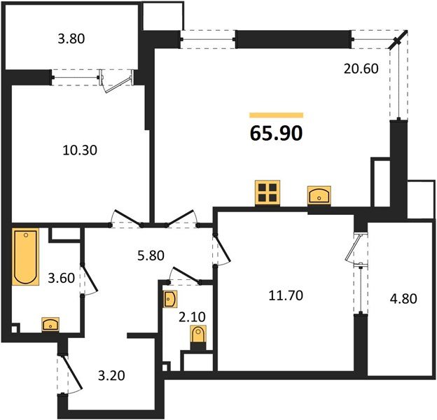 Фото №1: 2-комнатная квартира 65&nbsp;м², 11/18&nbsp;эт. - Краснодар, Прикубанский внутригородской округ, мкр. Парк Победы