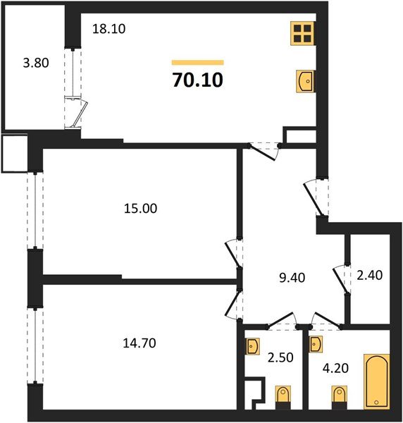 Фото №1: 2-комнатная квартира 70&nbsp;м², 3/18&nbsp;эт. - Краснодар, Прикубанский внутригородской округ, мкр. Парк Победы