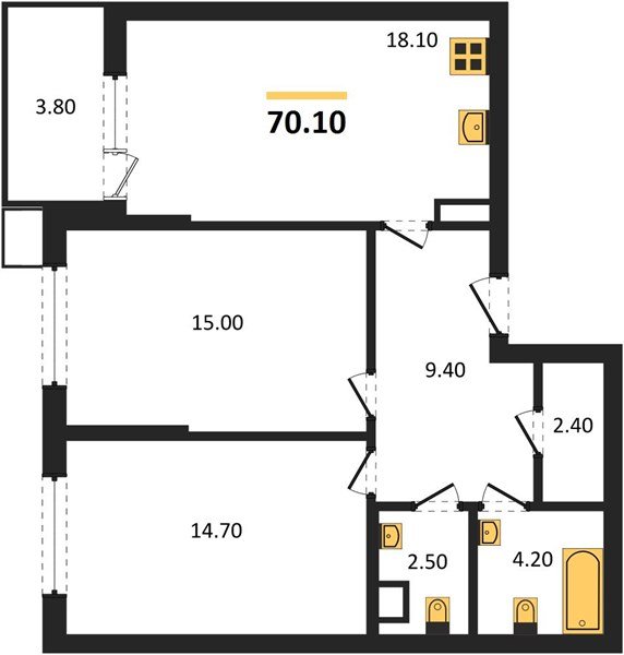 Фото №1: 2-комнатная квартира 70&nbsp;м², 9/18&nbsp;эт. - Краснодар, Прикубанский внутригородской округ, мкр. Парк Победы