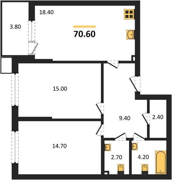Фото №1: 2-комнатная квартира 70&nbsp;м², 2/18&nbsp;эт. - Краснодар, Прикубанский внутригородской округ, мкр. Парк Победы