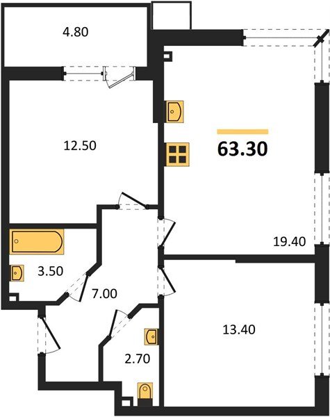 Фото №1: 2-комнатная квартира 63&nbsp;м², 2/18&nbsp;эт. - Краснодар, Прикубанский внутригородской округ, мкр. Парк Победы
