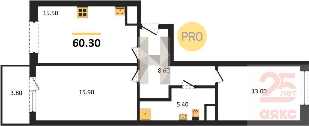 Фото №1: 2-комнатная квартира 60 м² - Краснодар, Карасунский внутригородской округ, 