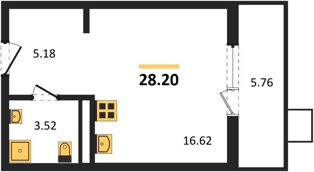 Фото №1: Студия 28&nbsp;м², 6/8&nbsp;эт. - Северская, мкр. ЖК Цветной Бульвар