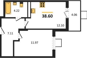 Фото №1: 1-комнатная квартира 38 м², 4/8 эт. - Северская, мкр. ЖК Цветной Бульвар,