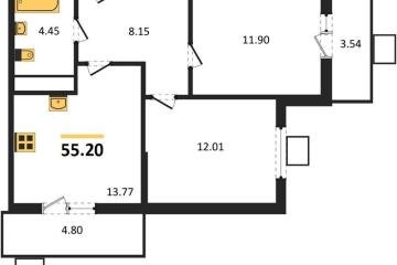 Фото №1: 2-комнатная квартира 55 м², 4/8 эт. - Северская, мкр. ЖК Цветной Бульвар,