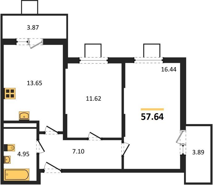 Фото №1: 2-комнатная квартира 57&nbsp;м², 5/8&nbsp;эт. - Северская, мкр. ЖК Цветной Бульвар
