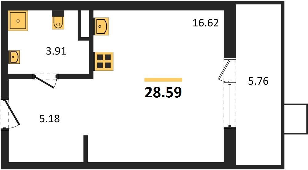 Фото №1: Студия 28&nbsp;м², 1/8&nbsp;эт. - Северская, мкр. ЖК Цветной Бульвар