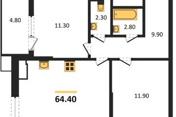 Фото №1: 2-комнатная квартира 64 м², 3/18 эт. - Краснодар, мкр. Парк Победы,
